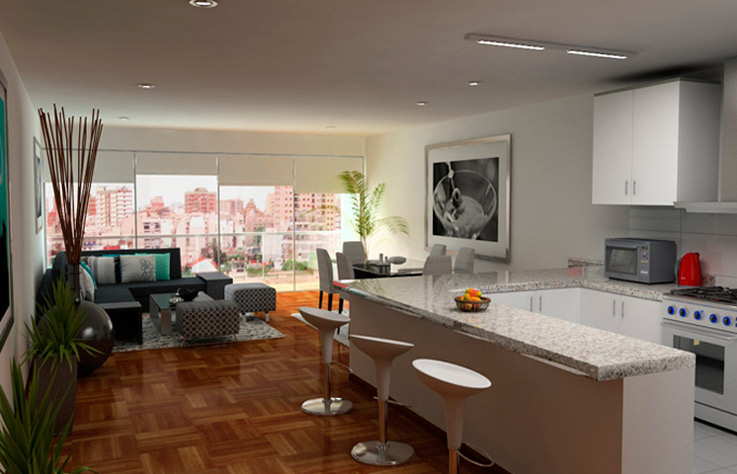 SALA COMEDOR CON KITCHENETTE, DEPARTAMENTO - MALECÓN FANNING
